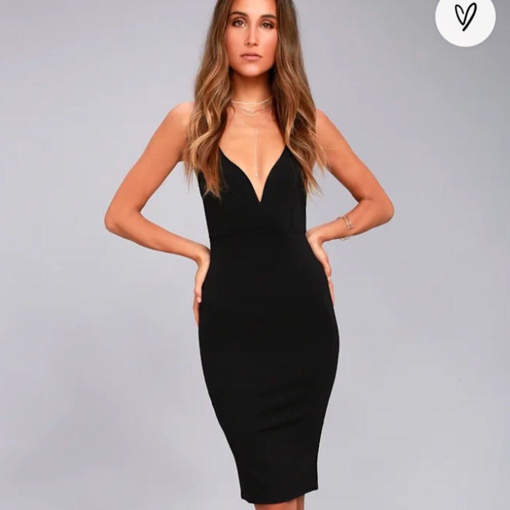 Lulus Gracefully Yours Black Midi Dress, Size Medium